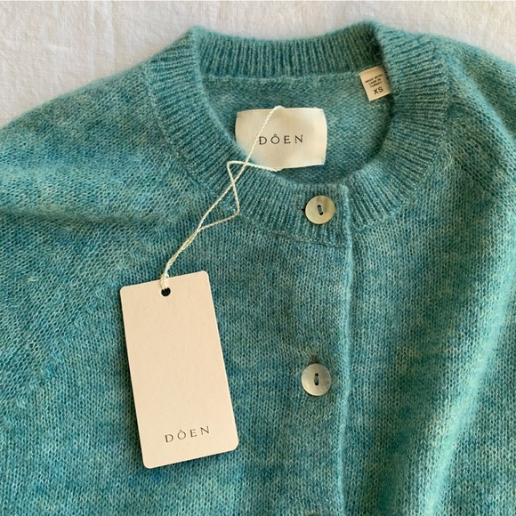 NWT Doen Petra Alpaca Merino Wool Crew Neck Button Cardigan Sweater Bleu Menthe - Picture 8 of 13